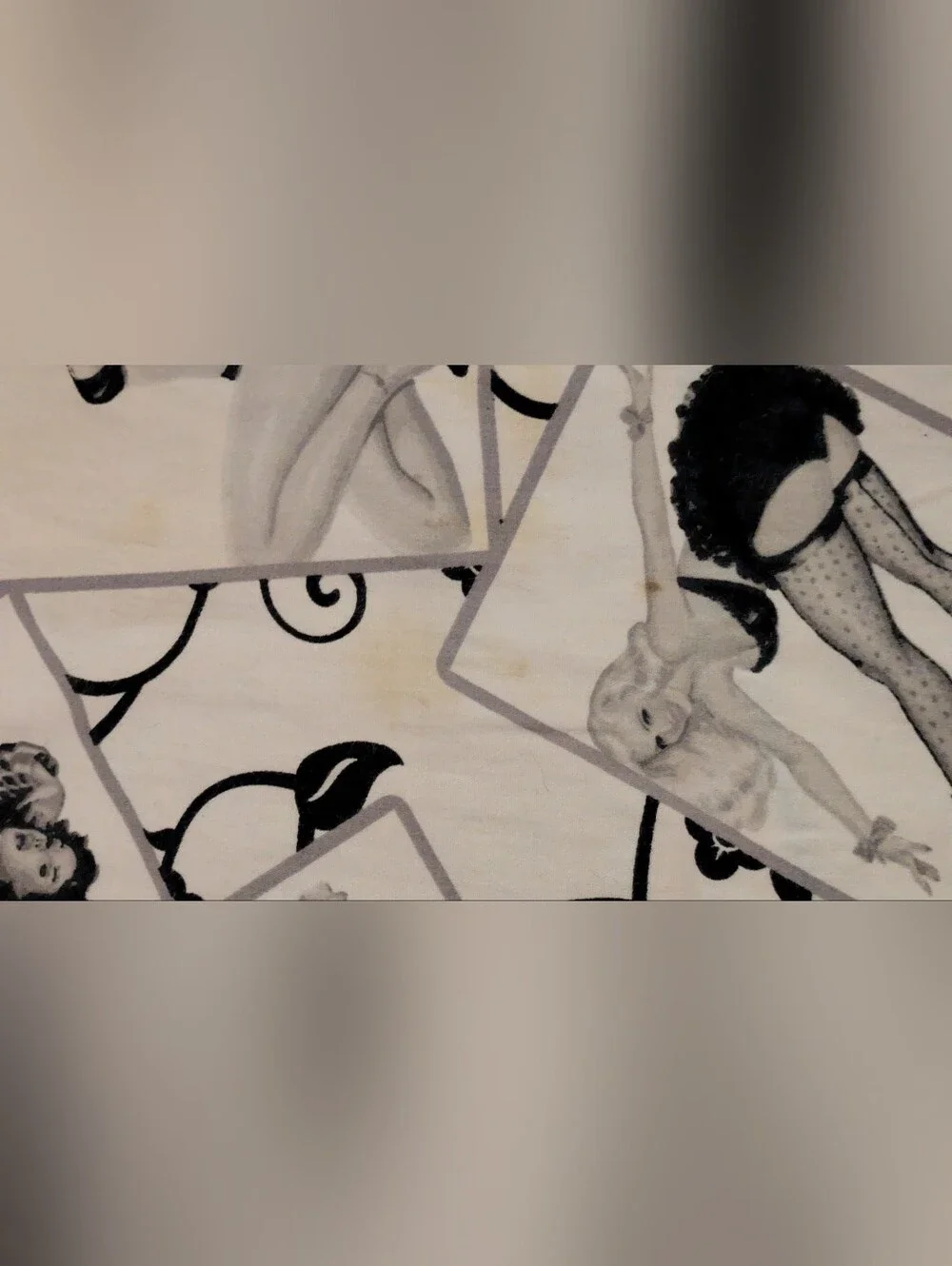 Pin-Up Collage Shower Curtain in Black and White